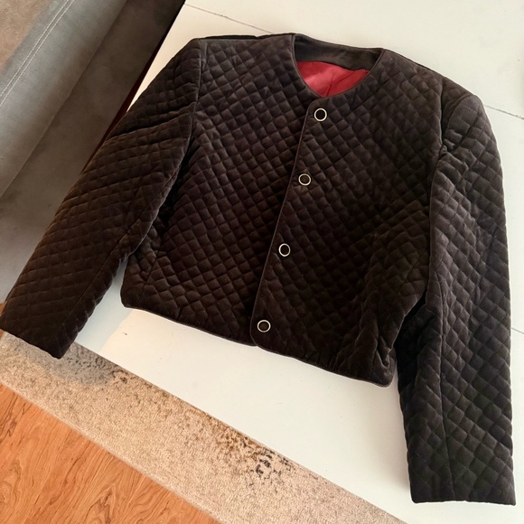 Vintage ALFRED SUNG Brown Velvet Quilted Cropped Blazer Jacket Coat - Picture 1 of 7
